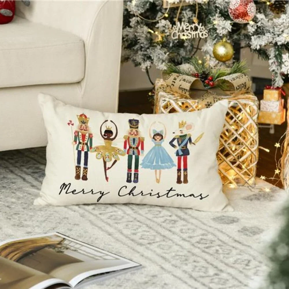 Nutcracker Pillow Cover Decorative Case Accent Xmas Holiday Home Christmas Decor